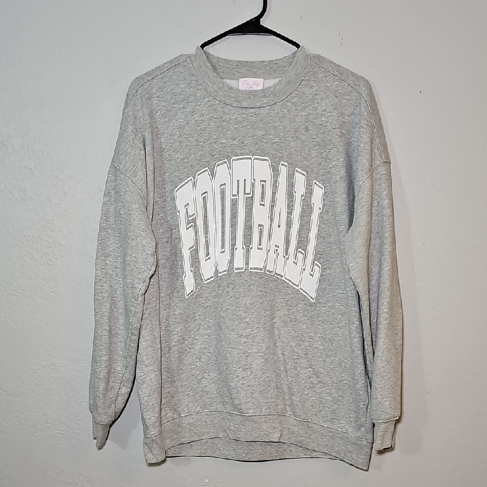 Pink Lily Light Gray "Football" Pullover, Womens Medium, Oversized - Picture 2 of 5
